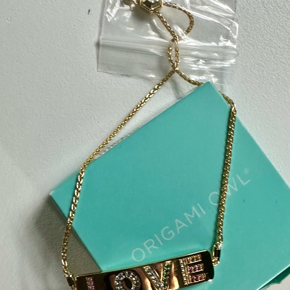 Origami Owl Gold Bracelet with Love Charm